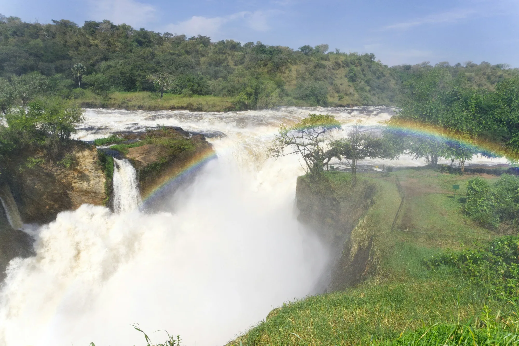 Victoria Nile River surging powerfully through narrow rock gorge at Murchison Falls, northwestern Uganda