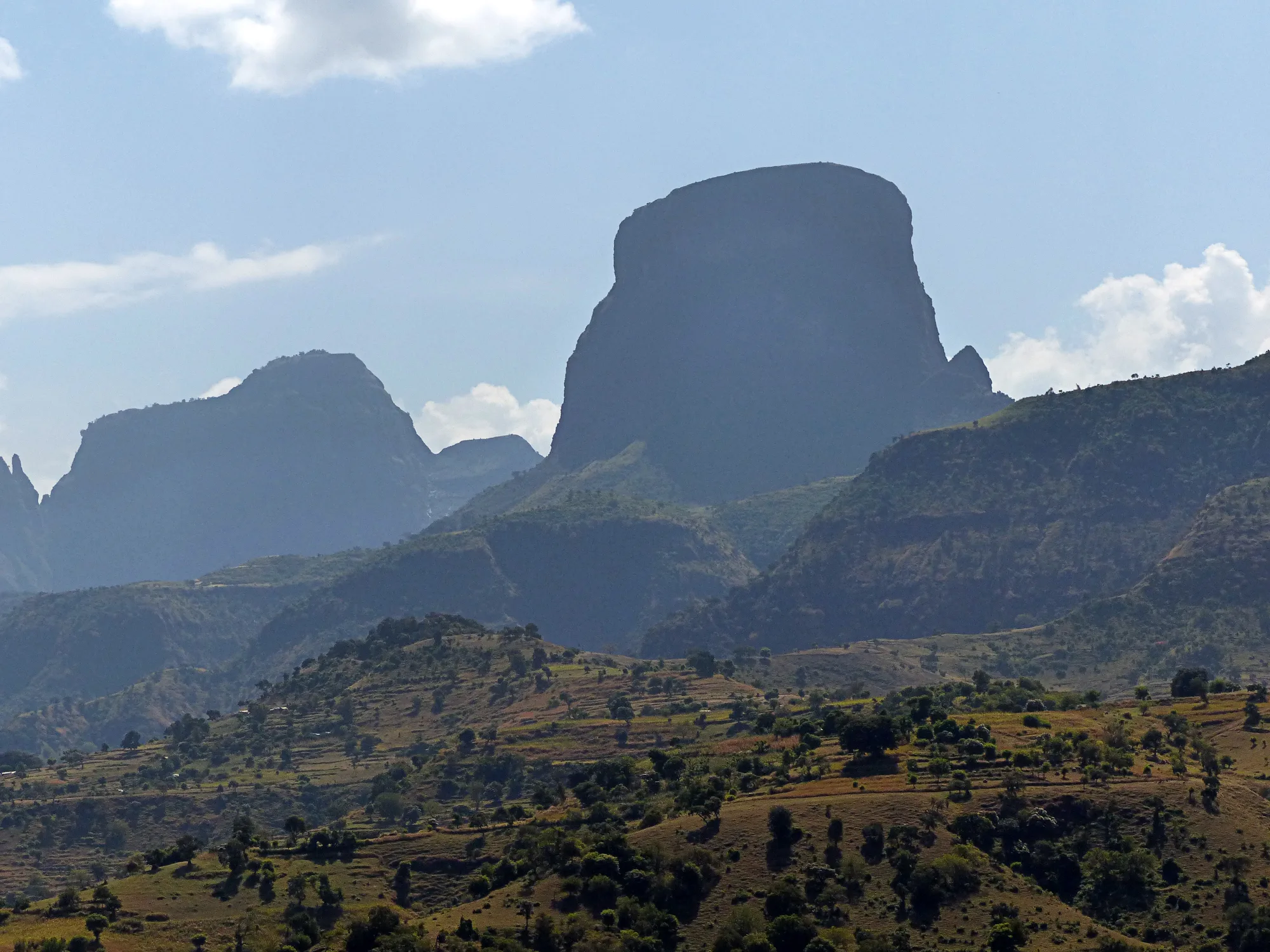 Dramatic cliff escarpment and deep canyons in Simien Mountains National Park, northern Ethiopia